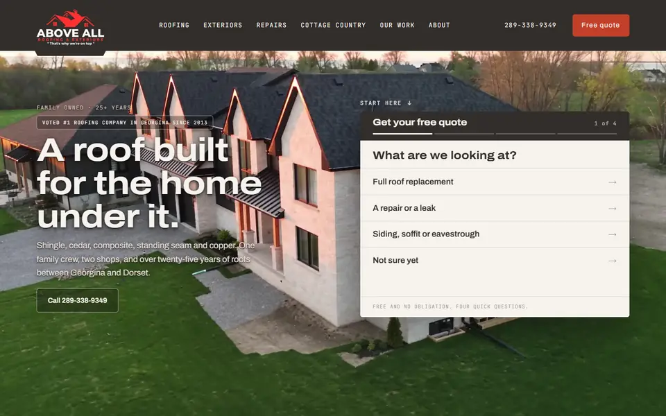 Above All Roofing website
